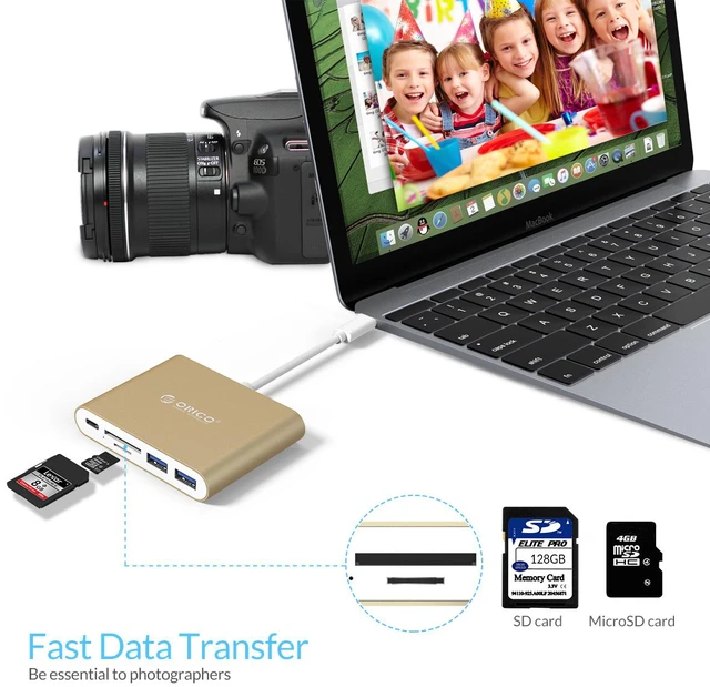 Alt view image 5 of 7 - USB C Hub ORICO Portable USB-3.1 Type-C HUB to 2-USB 3.0 Ports with SD/TF Memory Card Reader Type-C PD Charging Laptop Docking Stations for MacBook/New MacBook Pro/ChromeBook