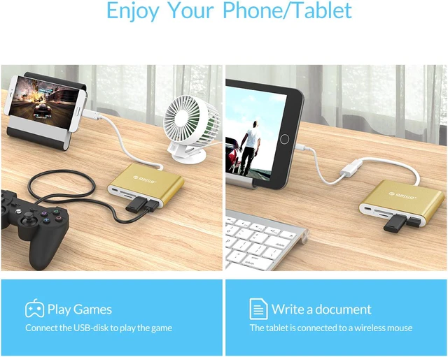 Alt view image 3 of 7 - USB C Hub ORICO Portable USB-3.1 Type-C HUB to 2-USB 3.0 Ports with SD/TF Memory Card Reader Type-C PD Charging Laptop Docking Stations for MacBook/New MacBook Pro/ChromeBook