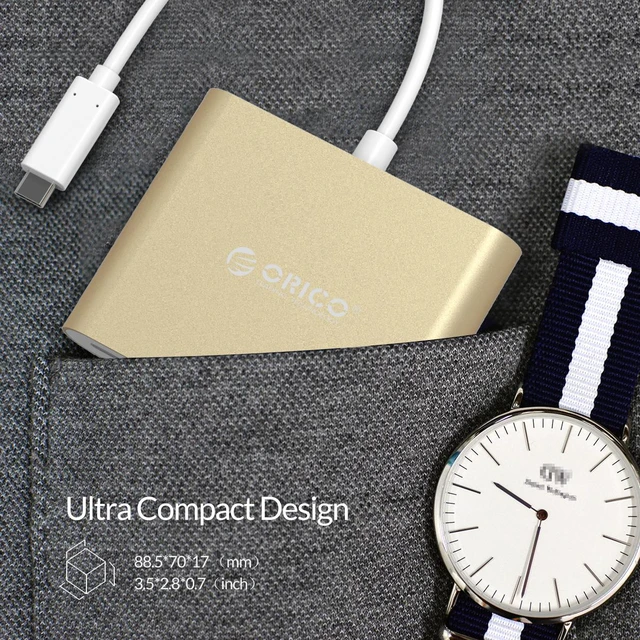 Alt view image 7 of 7 - USB C Hub ORICO Portable USB-3.1 Type-C HUB to 2-USB 3.0 Ports with SD/TF Memory Card Reader Type-C PD Charging Laptop Docking Stations for MacBook/New MacBook Pro/ChromeBook