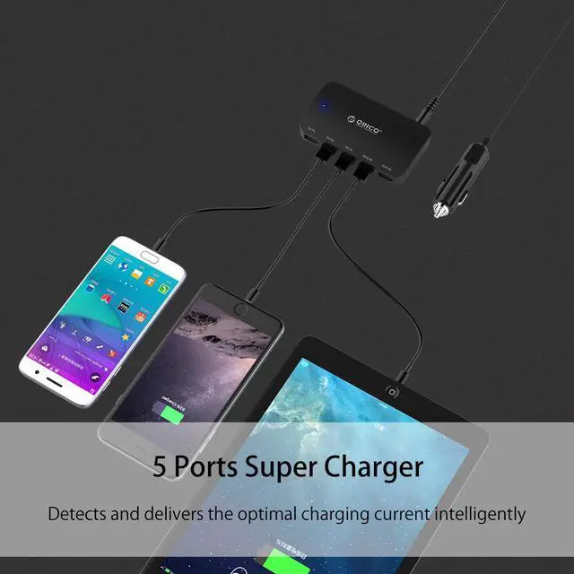 Alt view image 2 of 7 - USB Car Charger ORICO Lighter 5 Port Car Charging Port Univeral Fast Charger Adapter with Smart Identification  36W for Family Road Trip Support iPhone,iPad,Samsung,LG