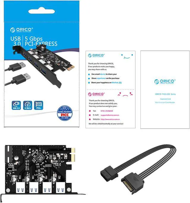 Alt view image 6 of 7 - ORICO 4 Port USB3.0 PCI-Express Card 15-Pin Power Connector Speed Up to 5.0 Gbps PCI-Express Expansion Card USB 3.0 HUB for Windows XP/7/8/Vista