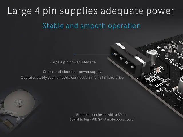 Alt view image 3 of 7 - ORICO 4 Port USB3.0 PCI-Express Card 15-Pin Power Connector Speed Up to 5.0 Gbps PCI-Express Expansion Card USB 3.0 HUB for Windows XP/7/8/Vista