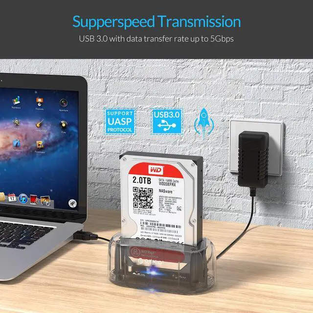 Alt view image 5 of 7 - ORICO  Transparent 3.5 inch External Hard Drive Docking Station for 2.5 3.5 inch SATA Hard Drive Disk  HDD/ SSD Tool Free Support UASP and 18TB Drive Max