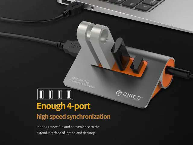 Alt view image 3 of 7 - ORICO Powered USB Hub, 4 Ports Powered USB 3.1 Aluminum Data Hub, 10 Gbps SuperSpeed USB Splitter with 12V/2.5A Power Adapter for Desktop PC/Laptop, Phones, and More