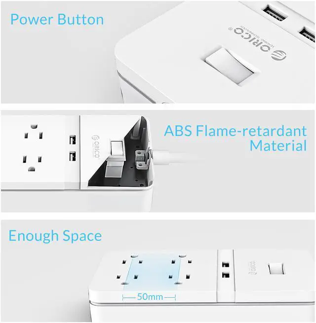 Alt view image 2 of 7 - ORICO Power Strip Surge Protector 4 AC Outlets & 2 Smart USB Charging Ports (5V/2.4A), with a 4.9ft power cord, USB Outlet for Home & Office