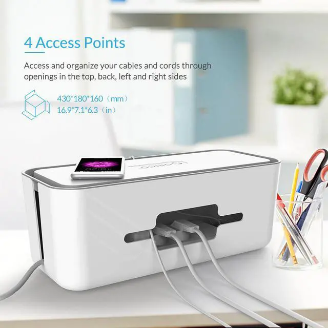 Alt view image 3 of 7 - ORICO Cable Management Box Organizer with Smartphone Holder Wire, Charger Line, USB Network HUB Cable Management Box - Gray (CMB-28)