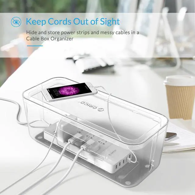 Alt view image 4 of 7 - ORICO Cable Management Box Organizer with Smartphone Holder Wire, Charger Line, USB Network HUB Cable Management Box - Gray (CMB-28)