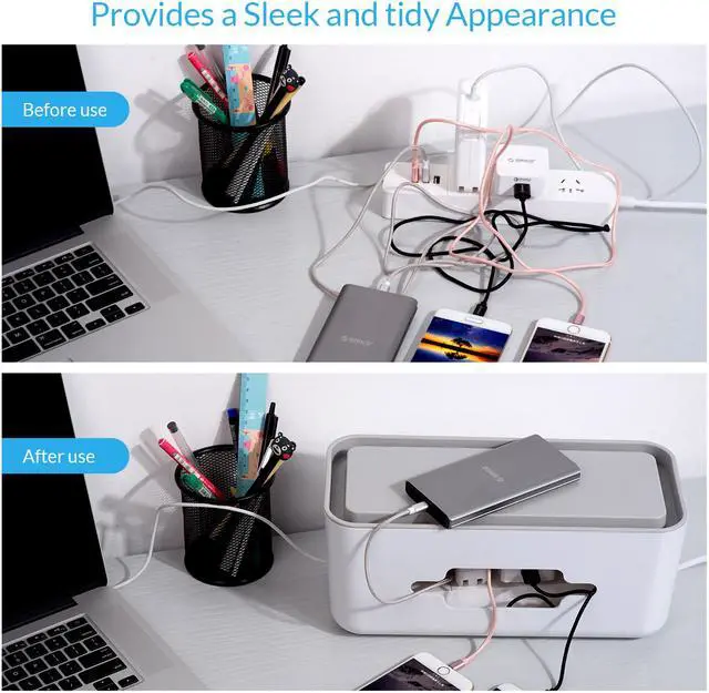 Alt view image 6 of 7 - ORICO Cable Management Box Organizer with Smartphone Holder Wire, Charger Line, USB Network HUB Cable Management Box - Gray (CMB-28)