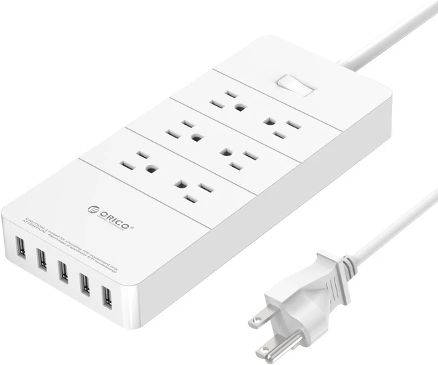 Main image of ORICO 6-Outlet Power Strip Surge Protector 5-Port USB Charging Station Built-in 5ft Cord for Home/Office/Hotel use upport iPhone, iPad, Samsung,Nexus, HTC ETL/FCC Listed (HPC-6A5U-US) -