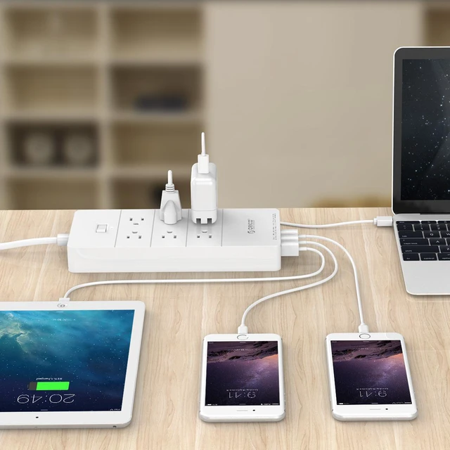 Alt view image 6 of 7 - ORICO 6-Outlet Power Strip Surge Protector 5-Port USB Charging Station Built-in 5ft Cord for Home/Office/Hotel use upport iPhone, iPad, Samsung,Nexus, HTC ETL/FCC Listed (HPC-6A5U-US) -