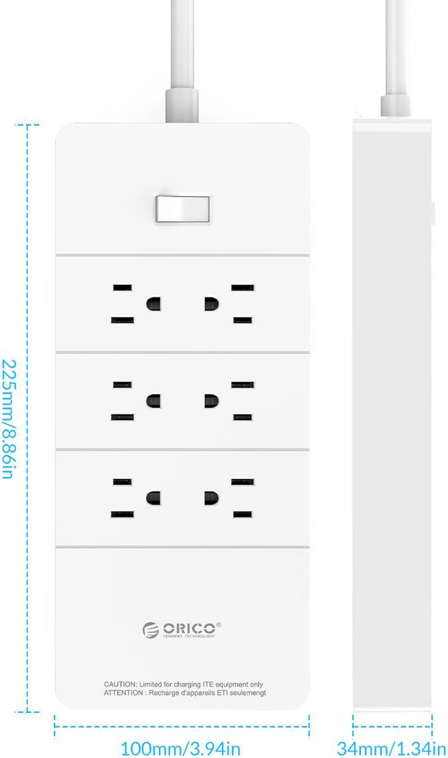 Alt view image 7 of 7 - ORICO 6-Outlet Power Strip Surge Protector 5-Port USB Charging Station Built-in 5ft Cord for Home/Office/Hotel use upport iPhone, iPad, Samsung,Nexus, HTC ETL/FCC Listed (HPC-6A5U-US) -