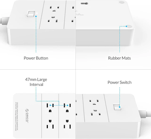 Alt view image 3 of 7 - ORICO 6-Outlet Power Strip Surge Protector 5-Port USB Charging Station Built-in 5ft Cord for Home/Office/Hotel use upport iPhone, iPad, Samsung,Nexus, HTC ETL/FCC Listed (HPC-6A5U-US) -