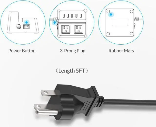 Alt view image 2 of 7 - ORICO  5* USB Super Charger 2 * AC Outlet Power Strip Surge Protector Iphone Stander with 5 Feet Cord (3 x 5V1A,2 x 5V2.4A) 40W for iPhone /iPad/LG/Samsung/HTC and More - Black (ODC-2A5U)