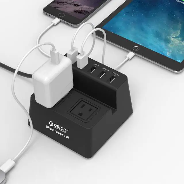 Alt view image 5 of 7 - ORICO  5* USB Super Charger 2 * AC Outlet Power Strip Surge Protector Iphone Stander with 5 Feet Cord (3 x 5V1A,2 x 5V2.4A) 40W for iPhone /iPad/LG/Samsung/HTC and More - Black (ODC-2A5U)