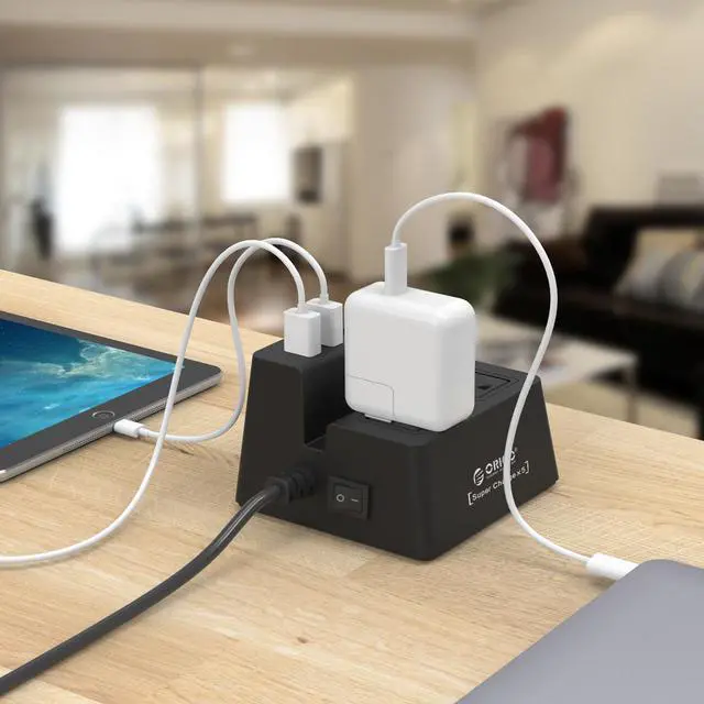 Alt view image 6 of 7 - ORICO  5* USB Super Charger 2 * AC Outlet Power Strip Surge Protector Iphone Stander with 5 Feet Cord (3 x 5V1A,2 x 5V2.4A) 40W for iPhone /iPad/LG/Samsung/HTC and More - Black (ODC-2A5U)