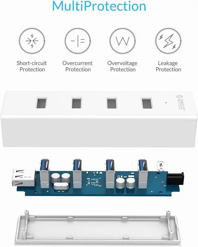 Alt view image 5 of 7 - ORICO 4 Port Portable Super Speed USB 3.0 Hub Built-in 3ft USB 3.0 Cable for Ultra Book, Macbook Air, Windows 8 Tablet Pc -White ( H4013-U3 )