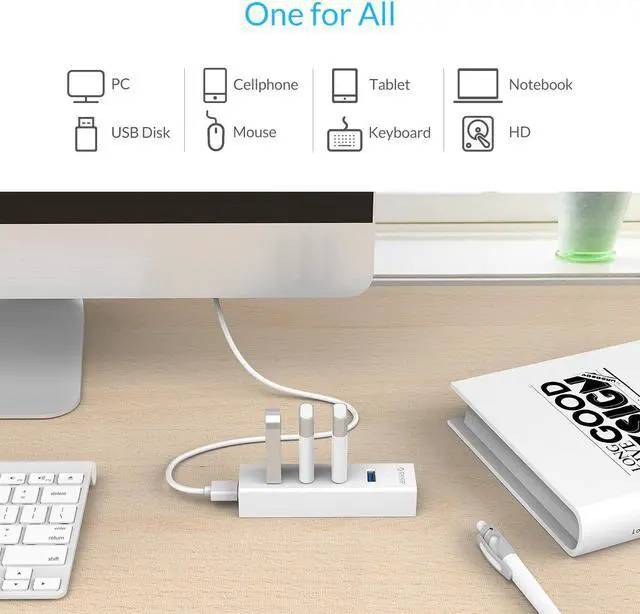 Alt view image 6 of 7 - ORICO 4 Port Portable Super Speed USB 3.0 Hub Built-in 3ft USB 3.0 Cable for Ultra Book, Macbook Air, Windows 8 Tablet Pc -White ( H4013-U3 )