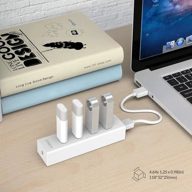 Alt view image 7 of 7 - ORICO 4 Port Portable Super Speed USB 3.0 Hub Built-in 3ft USB 3.0 Cable for Ultra Book, Macbook Air, Windows 8 Tablet Pc -White ( H4013-U3 )