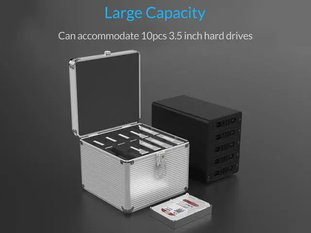 Alt view image 2 of 7 - ORICO Aluminum Hand-held Multi-protection 10 Bay 3.5 inch HDD Protective Storage Carrying Box with Security Lock - Silver (BSC35-10) (not including HDD)