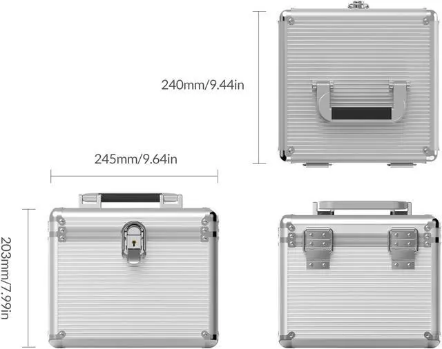 Alt view image 7 of 7 - ORICO Aluminum Hand-held Multi-protection 10 Bay 3.5 inch HDD Protective Storage Carrying Box with Security Lock - Silver (BSC35-10) (not including HDD)