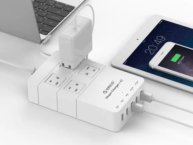 Alt view image 6 of 7 - ORICO 4 Outlet Power Strip  with 5 USB Charging Ports 5ft 1700 joule for iPhone /iPad/LG/Samsung/HTC and More SurgeArrest Home / Office  - White ( HPC-4A5U)
