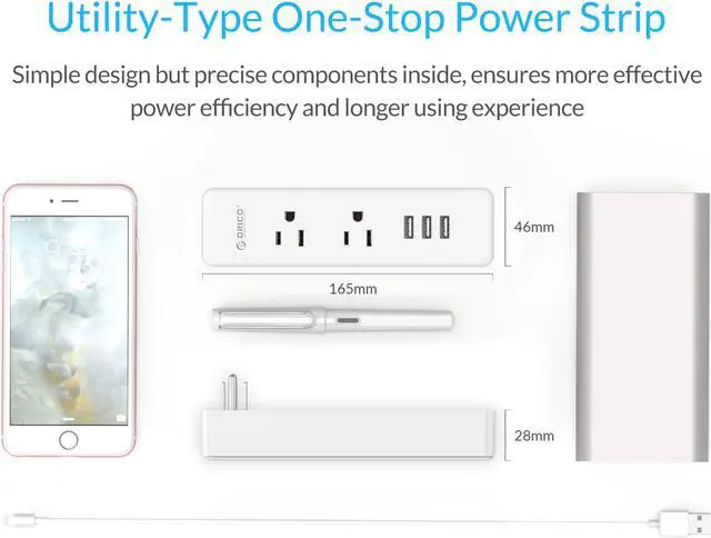 Alt view image 6 of 7 - ORICO MNP-2A3U Smart USB Power Strip - Compact & Portable3-Port USB +2-New Standard AC Outlets, Durable Heat-Resistant Material, Safe, Energy-Saving, Stylish, Lightweight Design for On-the-Go Use