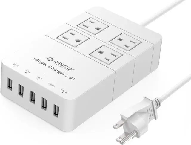 Main image of ORICO 4 Outlet Power Strip  with 5 USB Charging Ports 5ft 1700 joule for iPhone /iPad/LG/Samsung/HTC and More SurgeArrest Home / Office  - White ( HPC-4A5U)