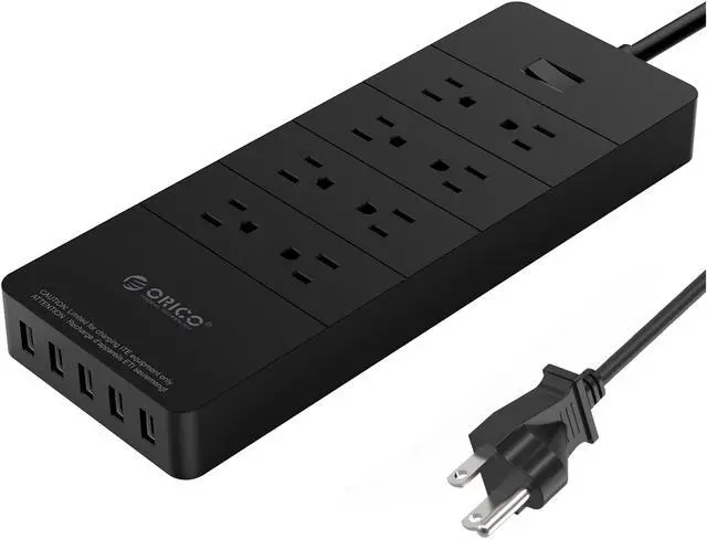Main image of ORICO 8 Outlet Power Strip Built-in 5 Ft. Cord, 5 USB Intelligence Charging Ports for Home & Office  iPhone 7/7Puls/6S/6S P , iPad, Samsung Galaxy S6 /S6 Edge, Nexus and More - Black (HPC-8A5U)