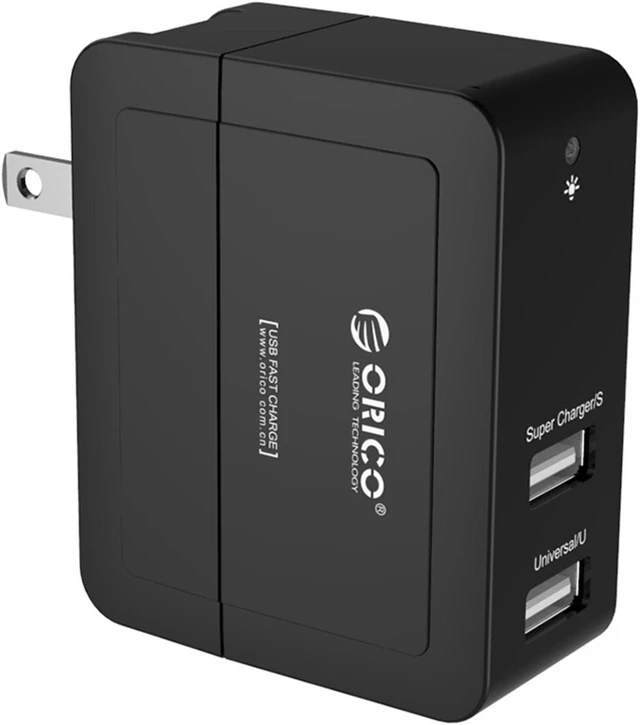 Main image of ORICO Compact Dual Port USB Wall Charger with Foldable Plug for Apple iPhone 7/ 7plus/ 6S, iPad Air 2, Samsung Galaxy - Black