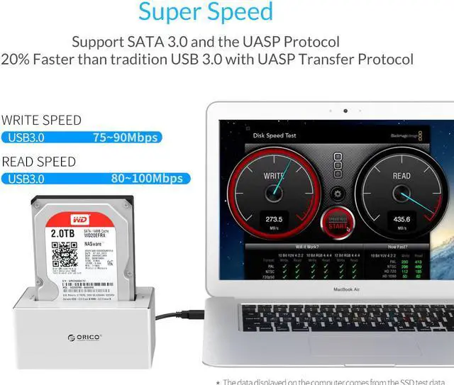Alt view image 3 of 7 - ORICO SuperSpeed USB3.0 & eSATA to SATA External Hard Drive Docking Station for 2.5" & 3.5" HDD, SSD Enclosure 12V2.5A Power Adapter and eSATA Data Cable Included [Support 8TB] - Black (6619SUS3-BK)