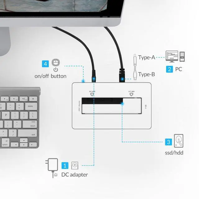 Alt view image 4 of 7 - ORICO SuperSpeed USB3.0 & eSATA to SATA External Hard Drive Docking Station for 2.5" & 3.5" HDD, SSD Enclosure 12V2.5A Power Adapter and eSATA Data Cable Included [Support 8TB] - Black (6619SUS3-BK)