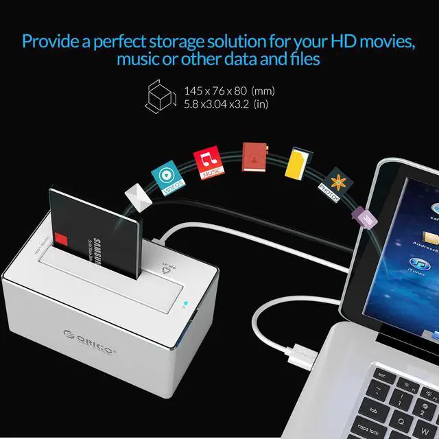 Alt view image 6 of 7 - ORICO SuperSpeed USB3.0 & eSATA to SATA External Hard Drive Docking Station for 2.5" & 3.5" HDD, SSD Enclosure 12V2.5A Power Adapter and eSATA Data Cable Included [Support 8TB] - Black (6619SUS3-BK)