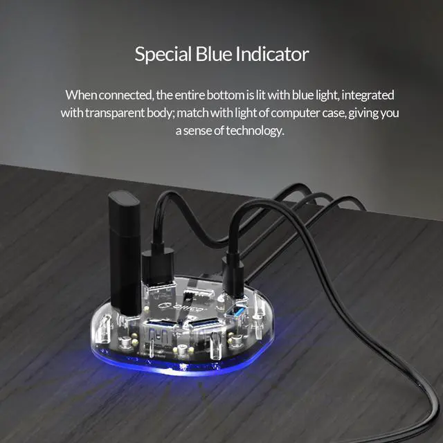Alt view image 4 of 7 - ORICO Creative Transparent HUB 7 Ports USB3.0 Super Speed with External Power Supply Ports Support OTG Function USB Cable Optimised  for PC Windows Linux Mac OS 3.3ft