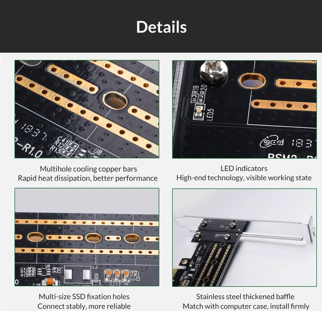 Alt view image 5 of 7 - ORICO M.2 NVME to PCI-E Adapter, M2 SSD to PCI-e 3.0 x4 Host Controller Expansion Card with Low Profile Bracket, Support M Key Solid State Drive