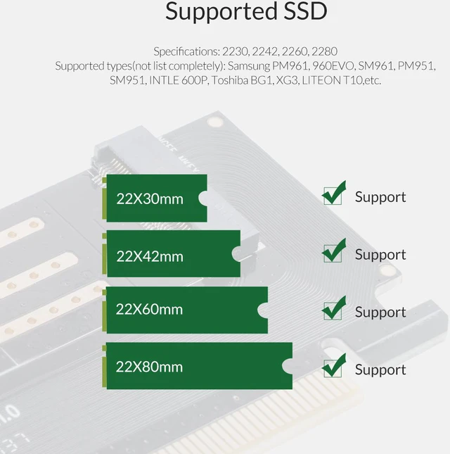 Alt view image 5 of 7 - ORICO M.2 NVME to PCI-E Adapter, M2 SSD to PCI-e 3.0 x16 Host Controller Expansion Card with Low Profile Bracket, Support M Key Solid State Drive