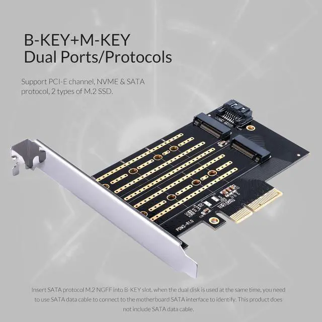 Alt view image 2 of 6 - ORICO M.2 PCIe Adapter NVMe & SATA Dual Protocol, M2 NVMe SSD to PCI-e 3.0 x4 Host NVMe & SATA Protocol Controller Expansion Card (B KEY+M KEY)