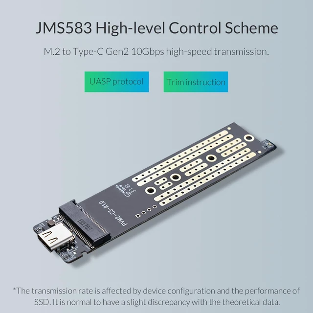 Alt view image 3 of 7 - ORICO (PCM2-C3-GY) Aluminum M.2 NVMe SSD Enclosure 10Gbps Support UASP Protocol USB3.1 Gen2 Type-C Mini SSD Case Clip/Push-open Type With Type-C to C Cable