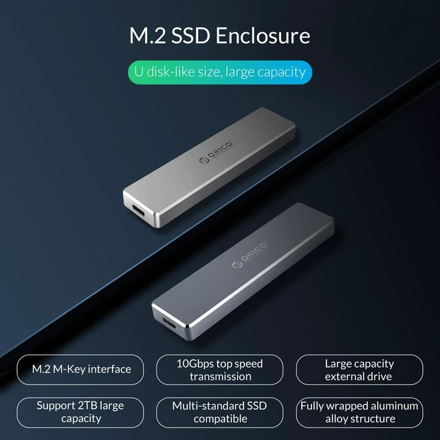 Alt view image 2 of 7 - ORICO (PCM2-C3-GY) Aluminum M.2 NVMe SSD Enclosure 10Gbps Support UASP Protocol USB3.1 Gen2 Type-C Mini SSD Case Clip/Push-open Type With Type-C to C Cable