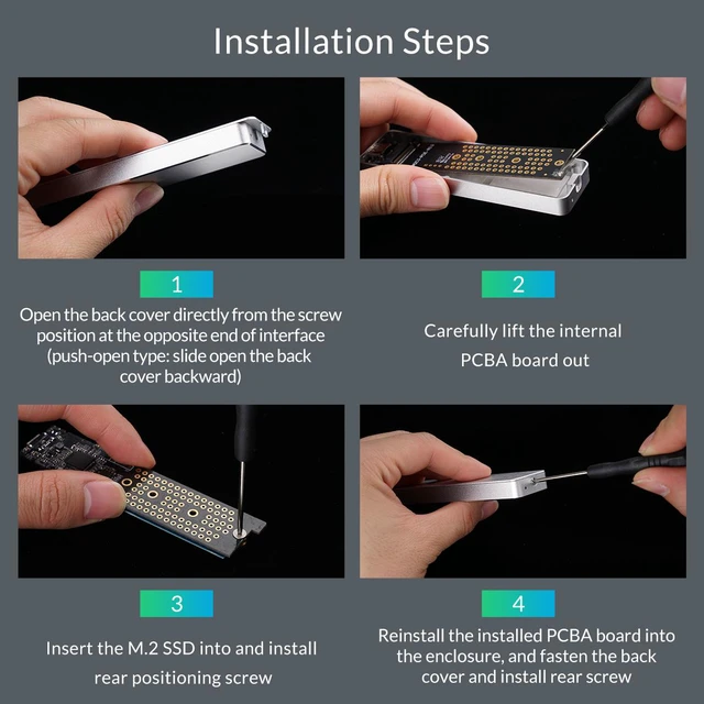 Alt view image 5 of 7 - ORICO (PCM2-C3-GY) Aluminum M.2 NVMe SSD Enclosure 10Gbps Support UASP Protocol USB3.1 Gen2 Type-C Mini SSD Case Clip/Push-open Type With Type-C to C Cable