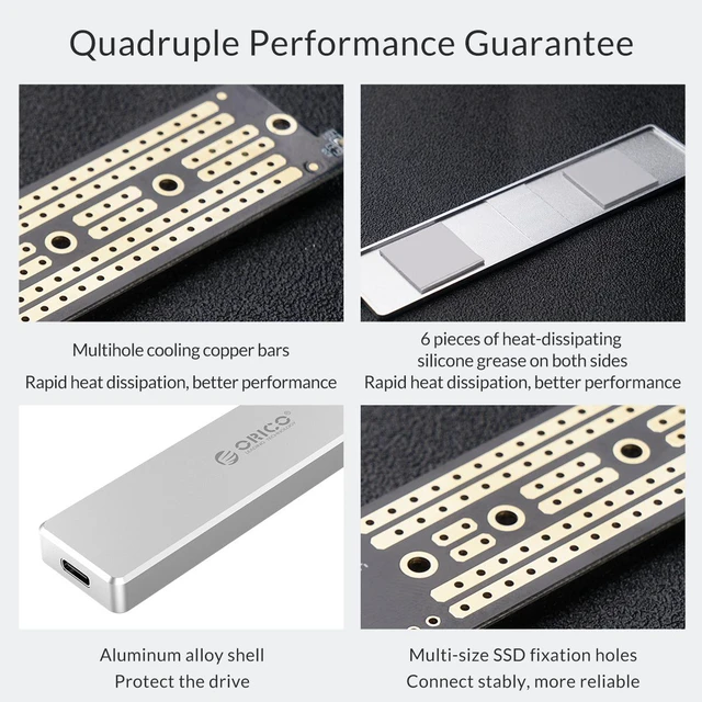 Alt view image 4 of 7 - ORICO (PCM2-C3-GY) Aluminum M.2 NVMe SSD Enclosure 10Gbps Support UASP Protocol USB3.1 Gen2 Type-C Mini SSD Case Clip/Push-open Type With Type-C to C Cable