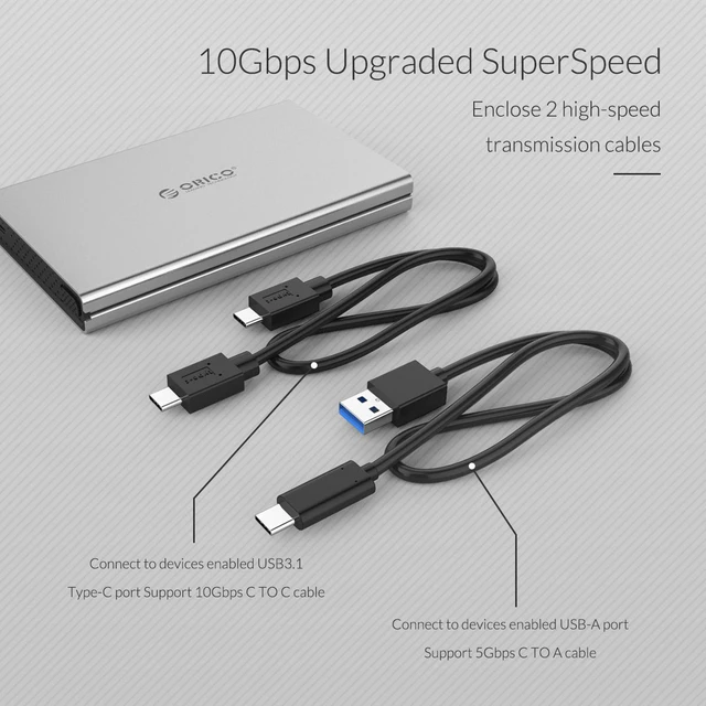 Alt view image 2 of 7 - ORICO 4TB 2.5inch Type C to USB C SATA External Hard Disk Drive Enclosure USB3.1 (10Gbps) High-Speed Transmission with JMS578 Chip for 2.5" 7mm/9.5mm HDD SSD -Silver (2528C3)
