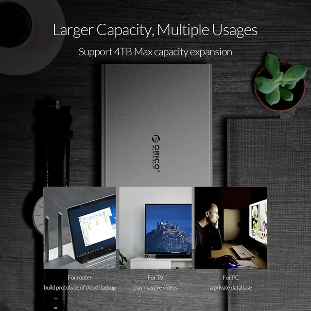 Alt view image 3 of 7 - ORICO 4TB 2.5inch Type C to USB C SATA External Hard Disk Drive Enclosure USB3.1 (10Gbps) High-Speed Transmission with JMS578 Chip for 2.5" 7mm/9.5mm HDD SSD -Silver (2528C3)