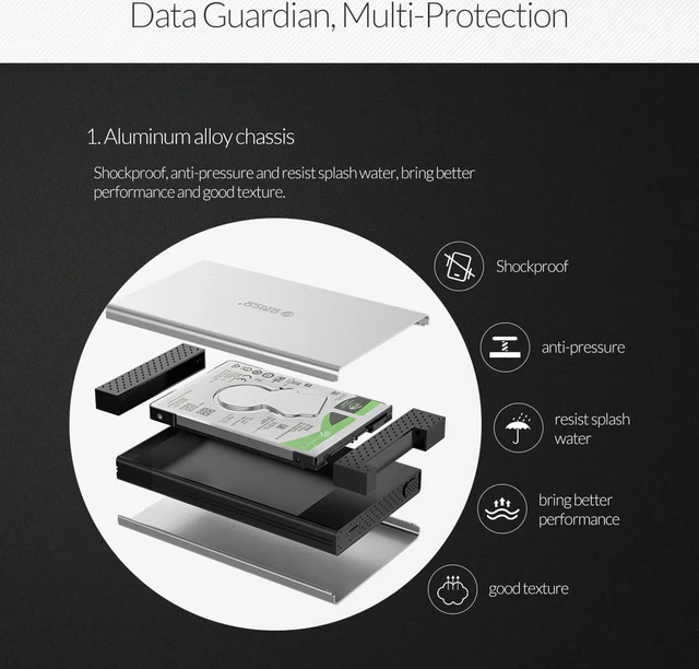Alt view image 5 of 7 - ORICO 4TB 2.5inch Type C to USB C SATA External Hard Disk Drive Enclosure USB3.1 (10Gbps) High-Speed Transmission with JMS578 Chip for 2.5" 7mm/9.5mm HDD SSD -Silver (2528C3)