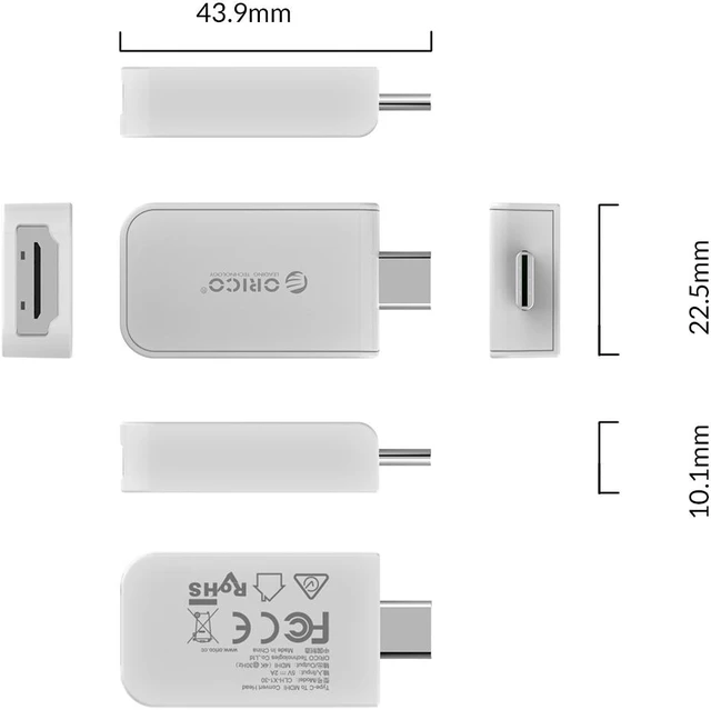 Alt view image 7 of 7 - ORICO USB C to HDMI-Compatible Adapter 4K30Hz USB 3.1 Type-C to HDMI-Compatible Converter for Macbook, MacBook Pro, Chromebook Pixel, Samsung Galaxy S8/S8+/S9, Dell XPS 13 White
