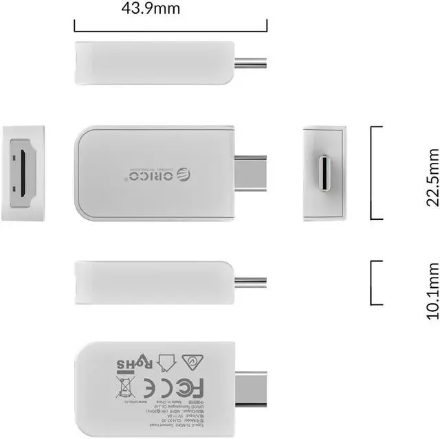 Alt view image 7 of 7 - ORICO USB C to HDMI-Compatible Adapter 4K60Hz USB 3.1 Type-C to HDMI-Compatible Converter  for Macbook, MacBook Pro, Chromebook Pixel, Samsung Galaxy S8/S8+/S9, Dell XPS 13 and More White