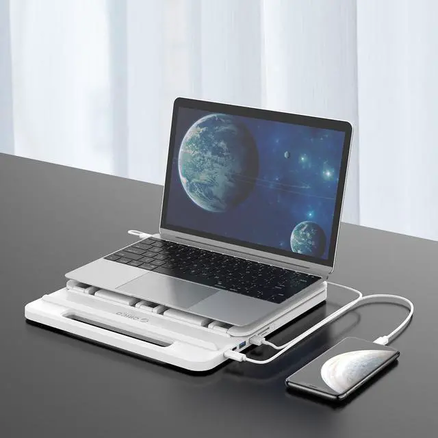 Alt view image 4 of 7 - ORICO Laptop Holder USB-C to HDMI-Compatible PD USB 3.0 HUB SD/TF Ports 7 Angles Adjustable Anti-skid Silicone Hollow Heat-dissipation