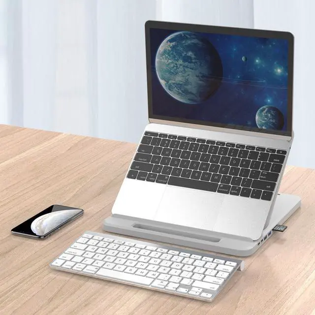 Alt view image 7 of 7 - ORICO Laptop Holder USB-C to HDMI-Compatible PD USB 3.0 HUB SD/TF Ports 7 Angles Adjustable Anti-skid Silicone Hollow Heat-dissipation