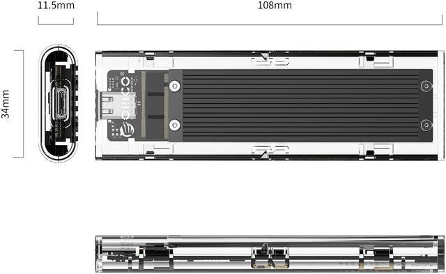 Alt view image 8 of 7 - ORICO TCM2-C3 Aluminium USB 3.1 Gen2 Type-C NVMe M.2 Hard Drive Enclosure 10Gbps Date Transfer Rate Support UASP Protocol with Type-C to C Cable - Black