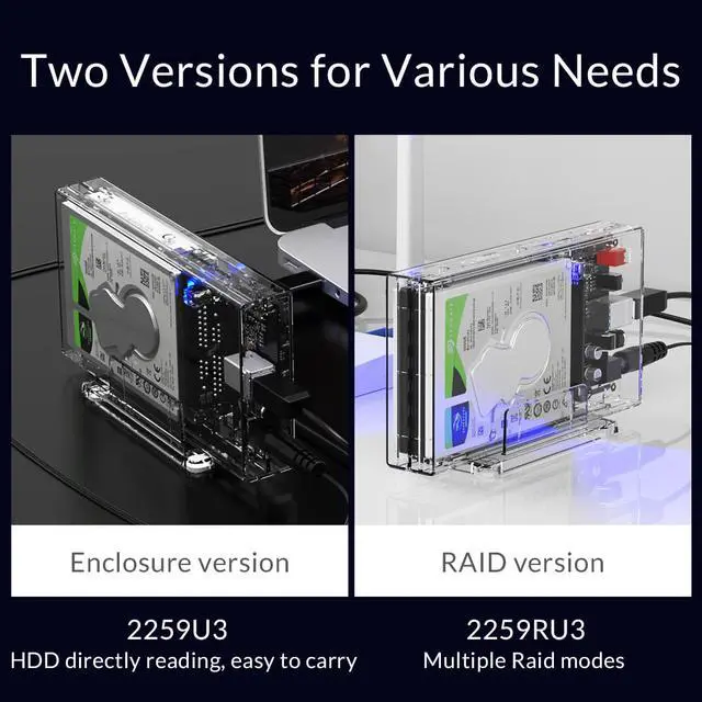 Alt view image 4 of 7 - ORICO 2 Bay Dual Bay 2.5'' HDD Enclosure With Raid Function SATA to USB 3.0 Transparent Hard Drive Box Support UASP for 2.5 inch 7-9.5 mm Support UASP protocol SATA III Tool Free Up to 6TB