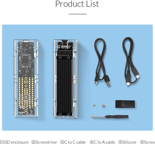 Alt view image 7 of 7 - ORICO TCM2-C3 Aluminium USB 3.1 Gen2 Type-C NVMe M.2 Hard Drive Enclosure 10Gbps Date Transfer Rate Support UASP Protocol with Type-C to C Cable - Black